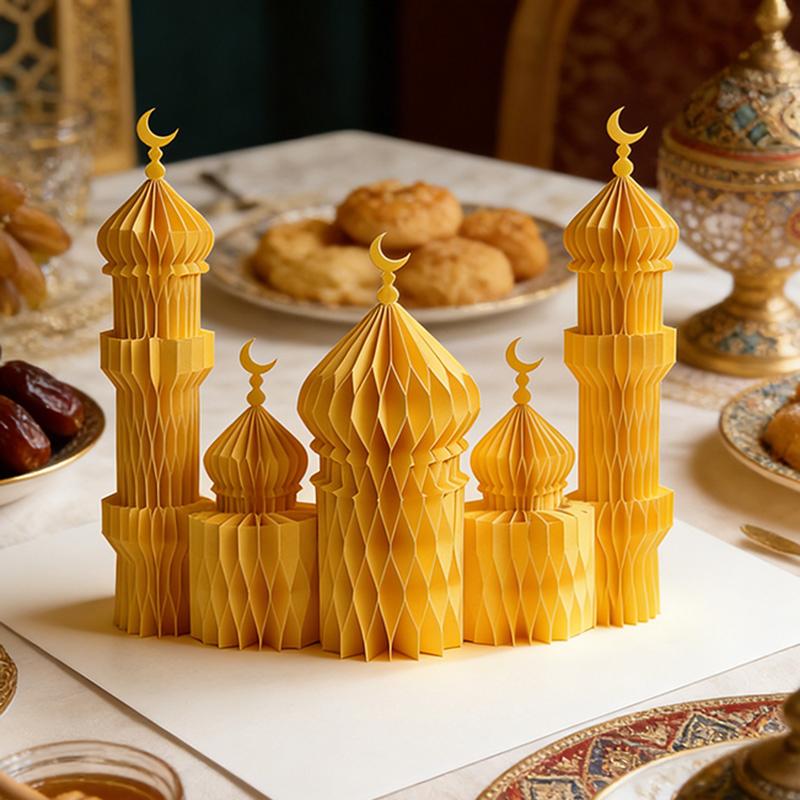 1/3/5Pcs 3D Honeycomb Ornaments For Ramadan Home Desktop Decor Eid Al Fitr Paper Arteid Mubarak Islamic Party Decor