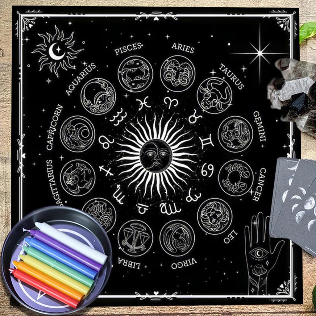 Tarot Card Tablecloth Altars Cloth Astrology Divinations Non-Slip Mat 12 Constellations Tablecloth Tapestry Home Decors