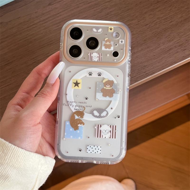 

Cartoon Bear Sausage Dog Magnetic Stand iPhone 17/16 Pro Max/15 Pro Case for Women iPhone 15 Pro Max