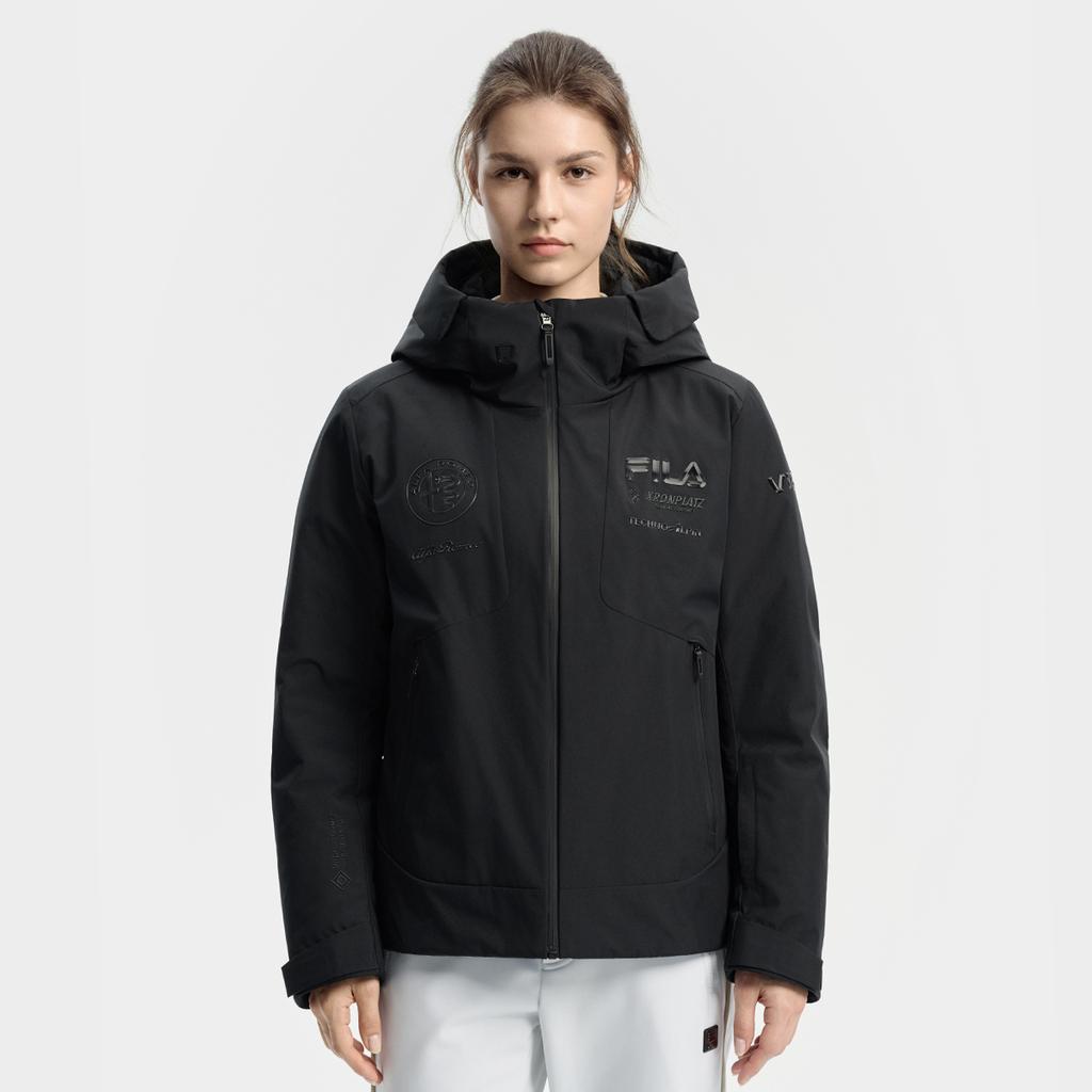 FILA Ski Series Classic Simple Casual Sports Versatile Warm Stain-Resistant Hooded Down Jacket Women outerwear Deep-Black A11W546908FBK