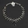 Handmade Black Onyx Gemstone 925 Sterling Silver Plated BIg Necklace Marquise Leaf Choker with Teardrop Gemstone Necklace Women's Fashion Jewelry