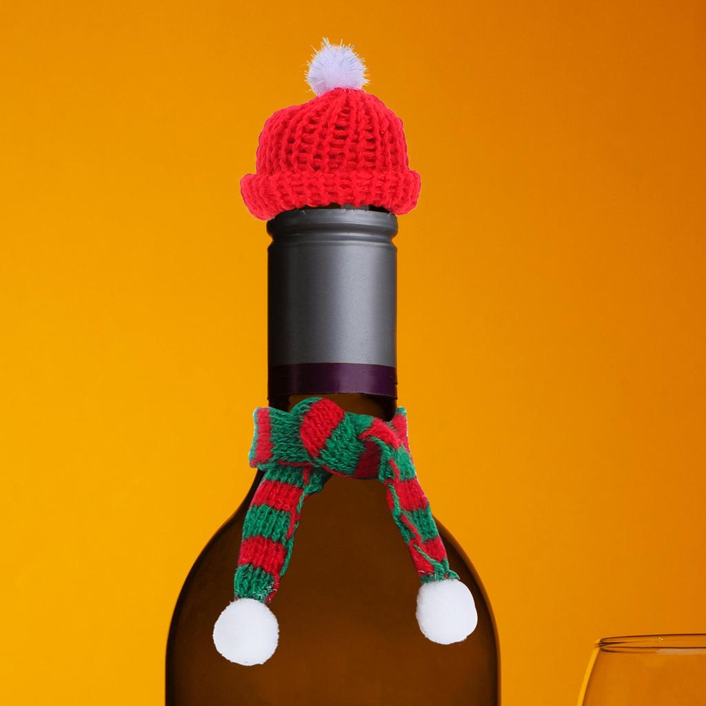 10Sets Christmas Hat Scarf Mini Knit Covers 23Cm Wine Bottle Decoration Holiday Crafts DIY Tiny Knit Accessories