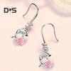 1 Pair Korean Style Hook Earrings Dolphin Design Shiny Rhinestones Drop Earrings Women Mid-length Earrings