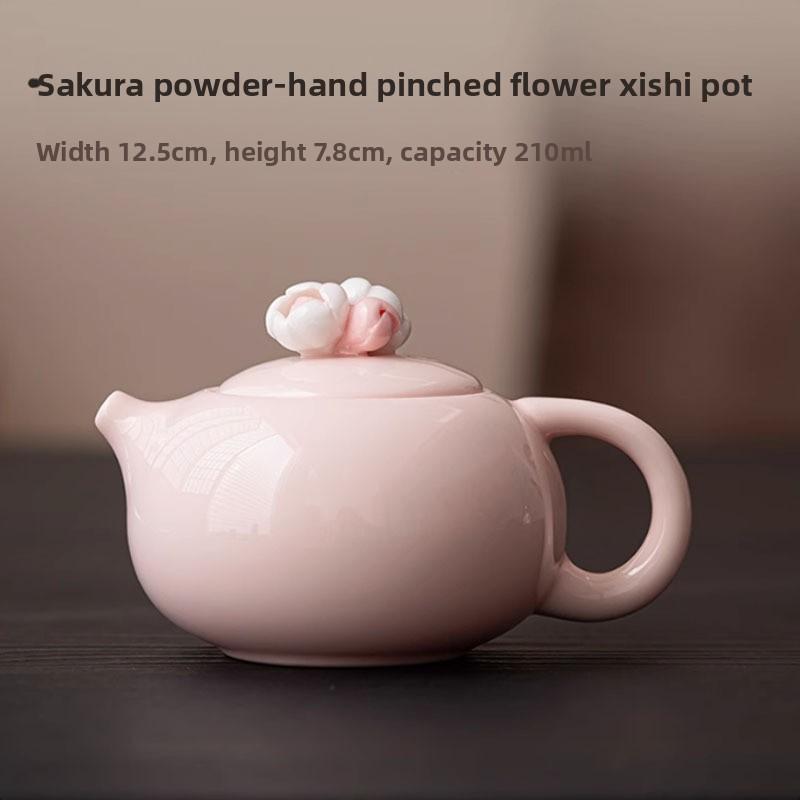 Pink Mud Xishi Teapot Kung Fu Tea Set Single Household Hand-pinched Flower Large Ceramic Girl Tea Single Pot