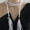 Imitation Pearls Bead Necklace Tassels Choker Elegant Fringes Neckchain Fashion Accessory for Sweaters and Waist