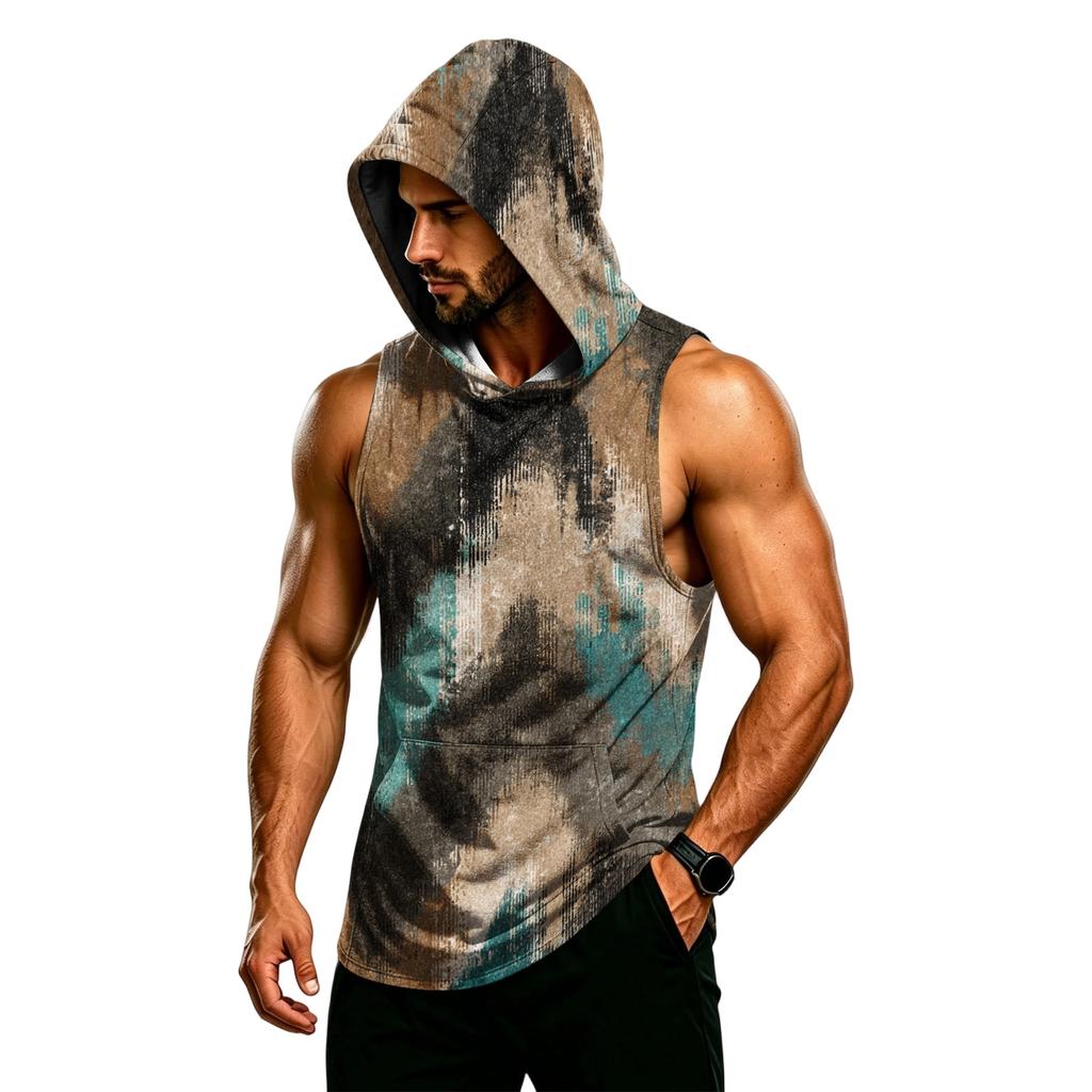 Men's Sleeveless Hoodie Muscle Fit Gym Tank Top Breathable Quick Dry Workout Fitness Sleeveless Hooded Shirt for Training