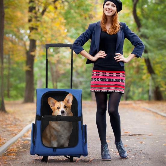 Rolling Pet Carrier, Pet Travel Backpack with Double Wheels & Telescopic Handle, Pet Carrier with Wheels, Pet Travel Carrier for Small Medium Cat Dog