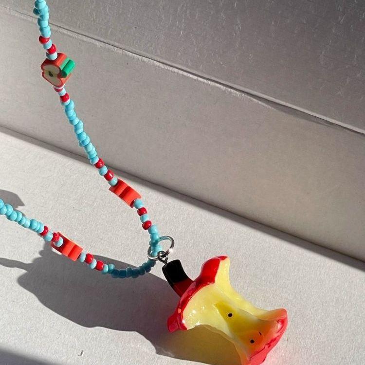 Summer dopamine apple core beaded color necklace women's spring and summer new sweet cool babes versatile dopamine collarbone