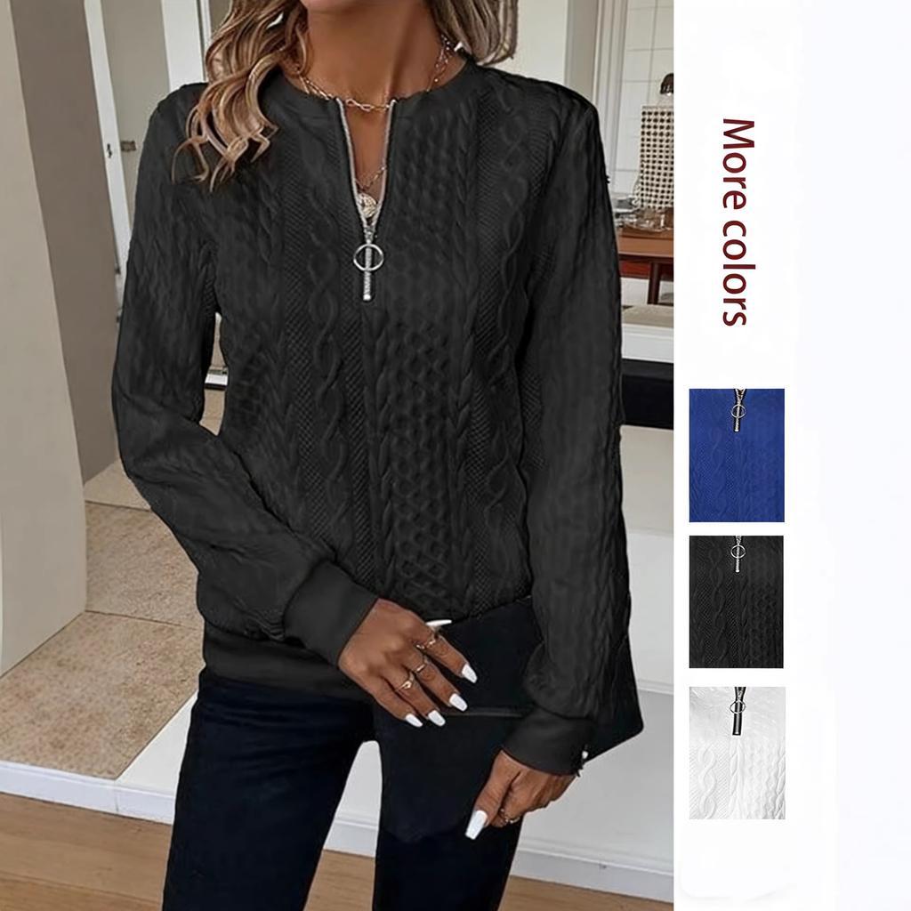 women's Cable Knit Textured Half Zip Long Sleeve Sweatshirt Casual Loose Fit Pullover Top