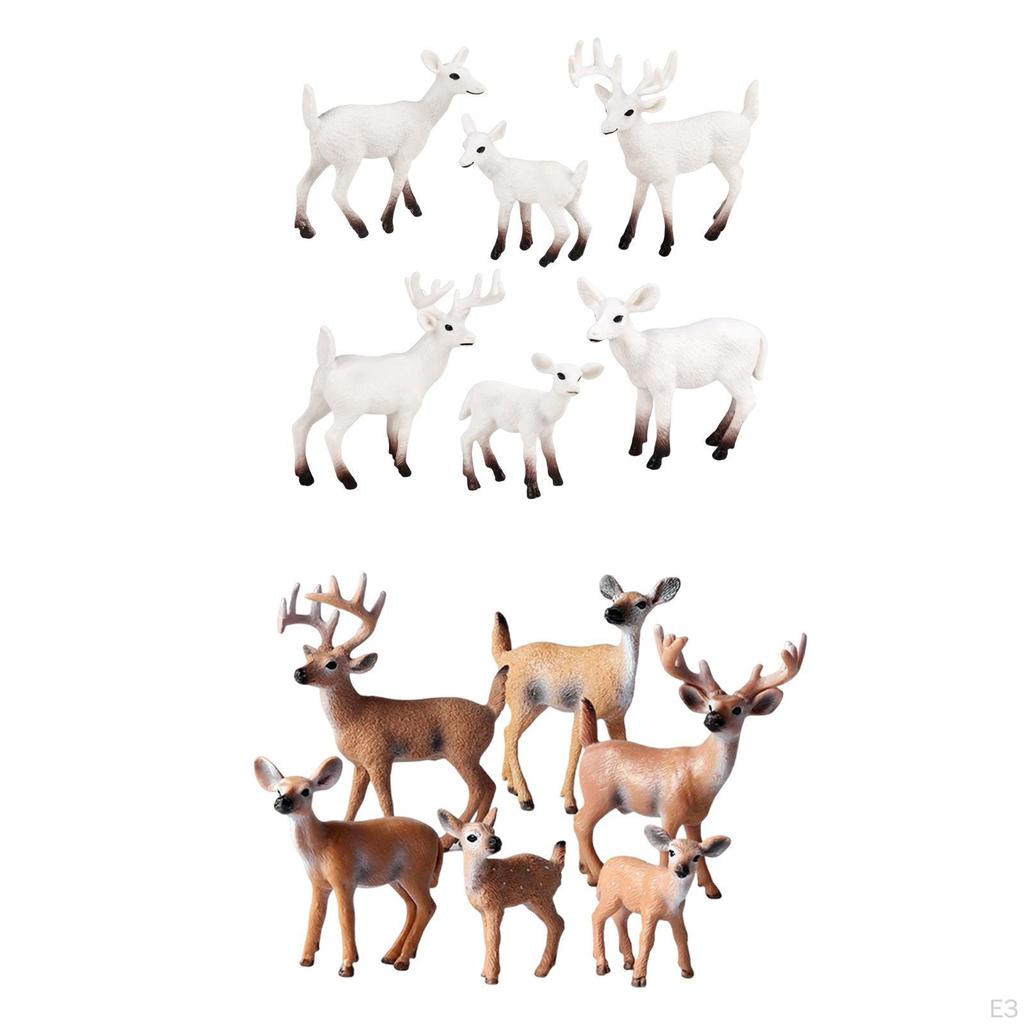 6 Pieces Lifelike Forest Animal Deer Figures Fairy Garden Miniature for Cake Toppers