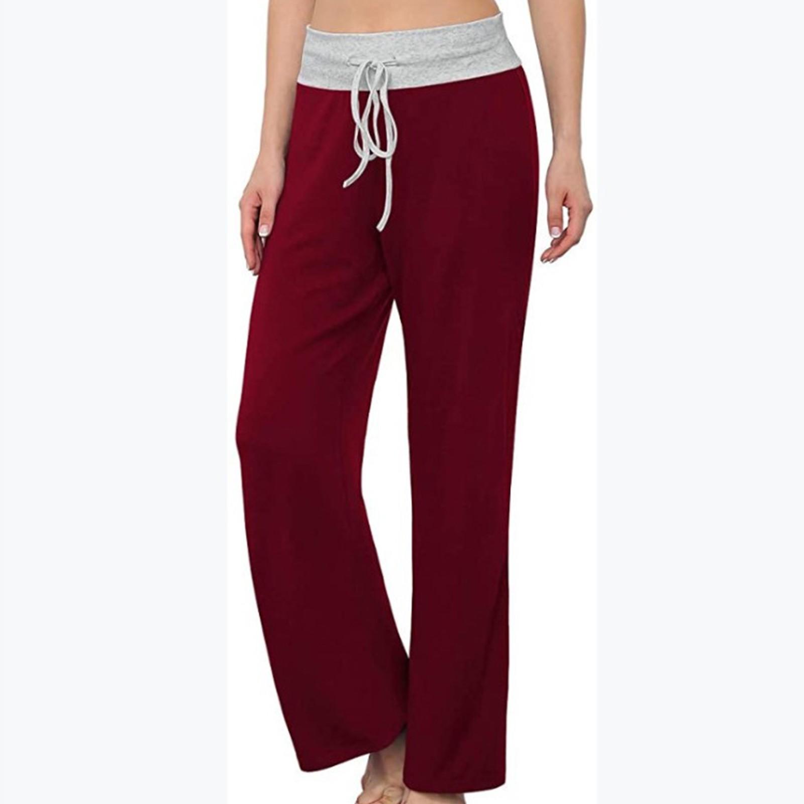 

Women Wide Leg Pants Casual Stretch Yoga Pant Pants Splicing Pants M винний