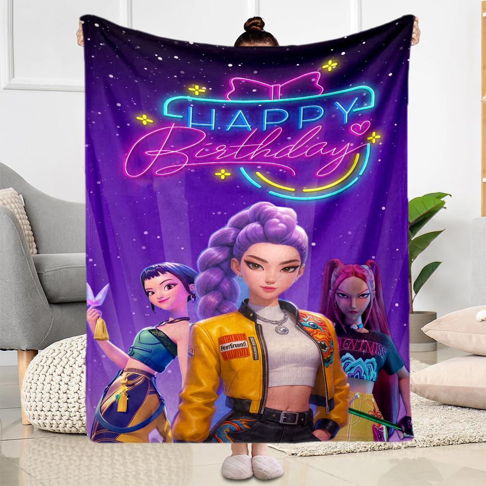 Neon Birthday Celebration Blanket Warmthful Decor Perfect for Seaside Office Chair Picnics Four Seasons Multipurpose Playful Design
