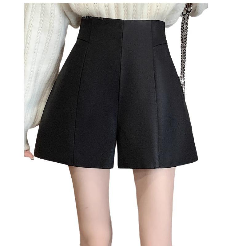 2023 Szorty ze skóry PU z wysokim stanem w kształcie litery A dla kobiet - Moda jesienno-zimowa, styl koreański, wyszczuplające spodnie bootcut z szerokimi nogawkami