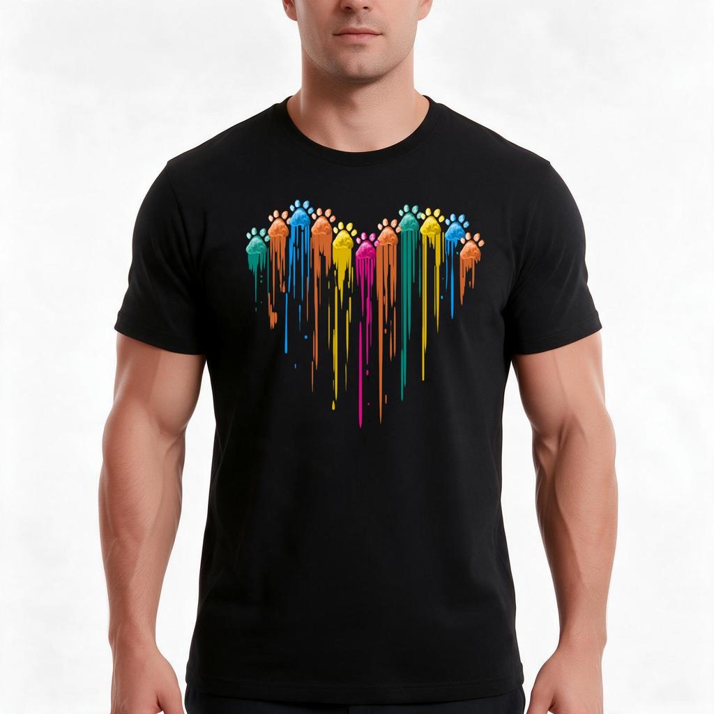 Heart Dog Paw Rainbow TShirt Summer Casual Cotton Tee Oversized Streetwear Tops Vintage Graphic Print Unisex Unisex Unisex