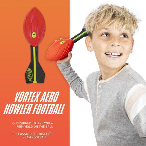 NERF Vortex Aero Howler Foam Ball Classic Long-Distance Football -- Flight-Optimizing Tail -- Hand Grip Indoor and Outdoor Fun