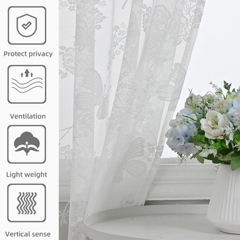 Butterfly Floral Lace Sheer Curtains Semi-Sheer Polyester Window Sheers Rod Pocket Grommet Style Modern Home Decor