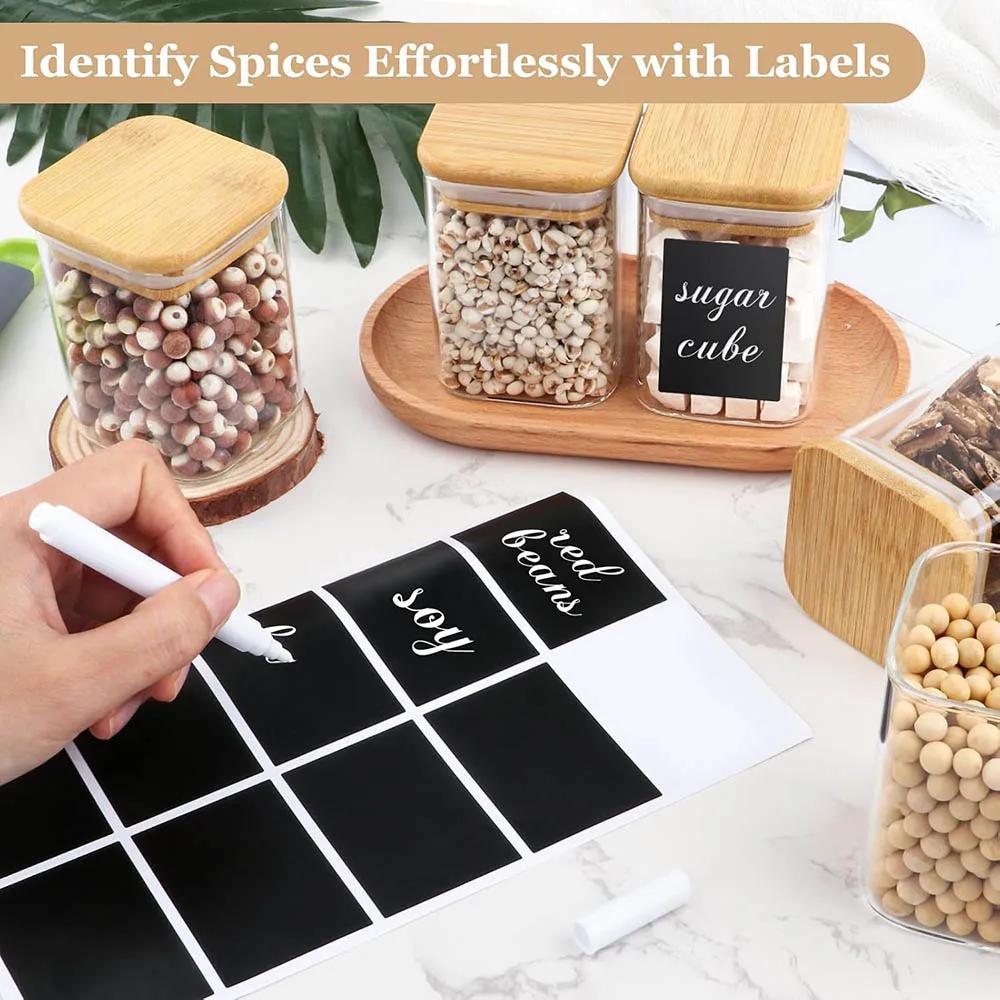 9oz Glasbehälter mit luftdichten Bambusdeckeln - Klare Glas Vorratsbehälter Kleines quadratisches Behälterset für Küchengewürze