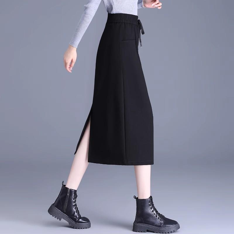 2026 Spring/Autumn High-End Slit Bodycon Midi Skirt - Elegant Medium-Length Women's Skirt
