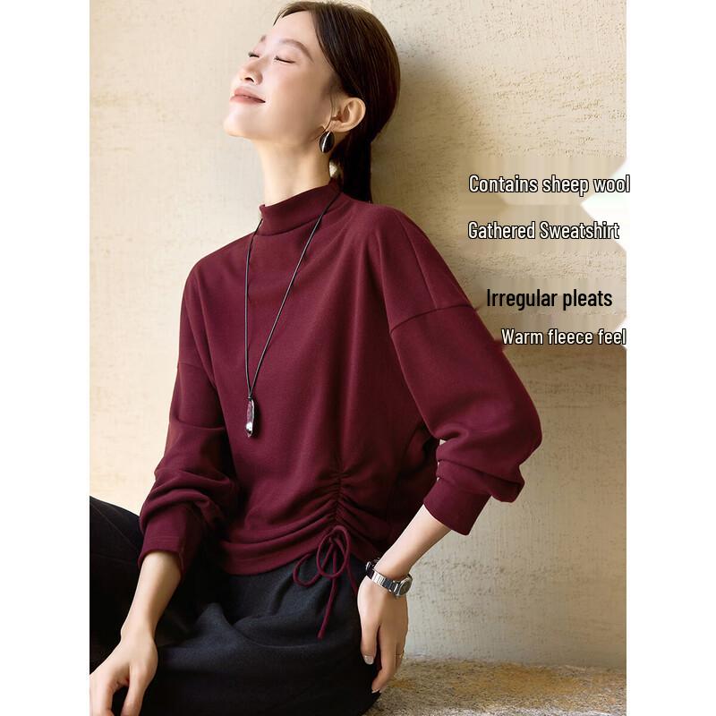 

Women s Wool-Blend Velvet Irregular Hem Pleated Sweatshirt M