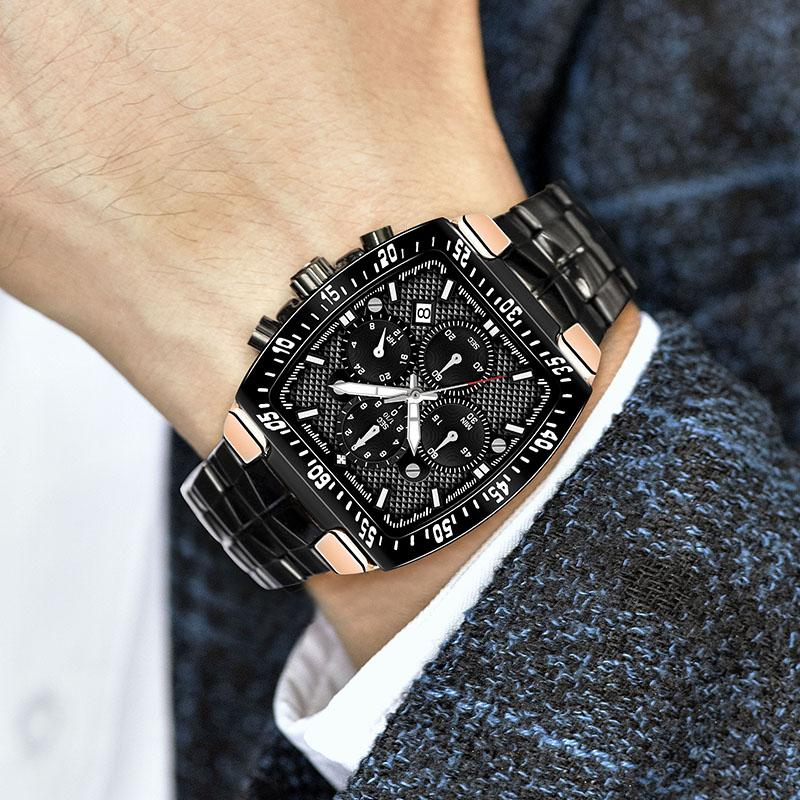 WWOOR Military Watch Men Chronograph Sports Watch For Men Luxury Square Stainless steel Quartz Waterproof Wristwatch Male Clock