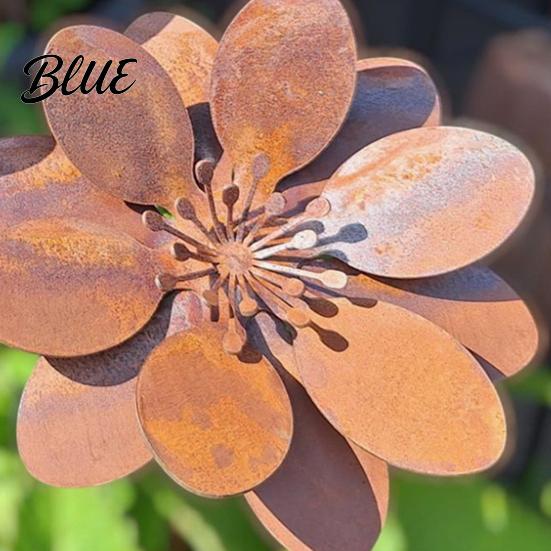 Metal Flower Lawn Stakes Rustic Ground Stake Vintage Garden Art Weather-Resistant Rusted Outdoor Patio Decorations Iron Yard Decor for Pathway