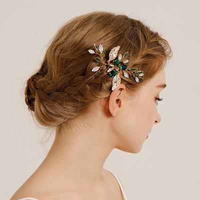 Rhinestone Hair Comb Green Crystal Bridal Tiara Wedding Banquet Hair Accessories Versatile Five-tooth Comb