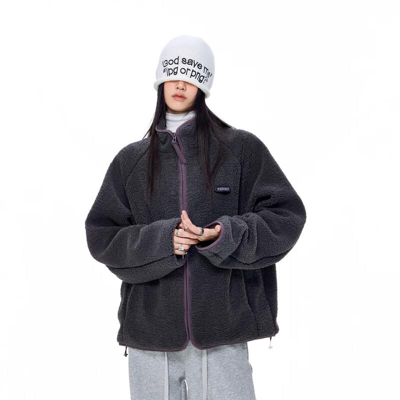 

ICH MODE Women s American Retro Color-block Fleece Padded Winter Jacket L