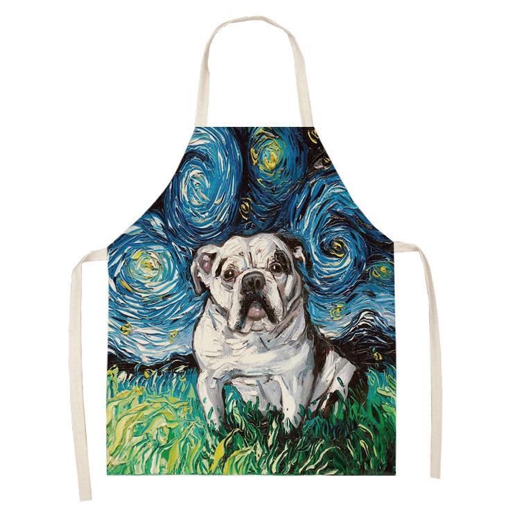 Schürze im Ölgemälde-Stil, Sternenhimmel-Hintergrund, Hund, Leinen, Baumwolle, kreative Eltern-Kind-Schürze, Familienküche