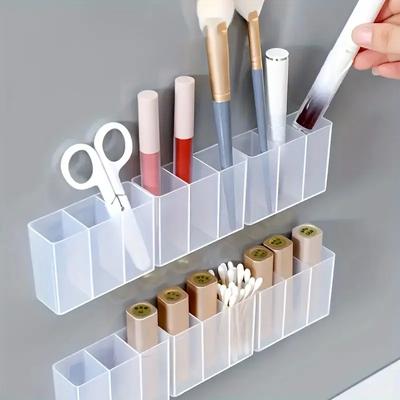 Boîte de rangement murale transparente à 3 compartiments pour maquillage, présentoir pour outils de beauté, pinces, ciseaux