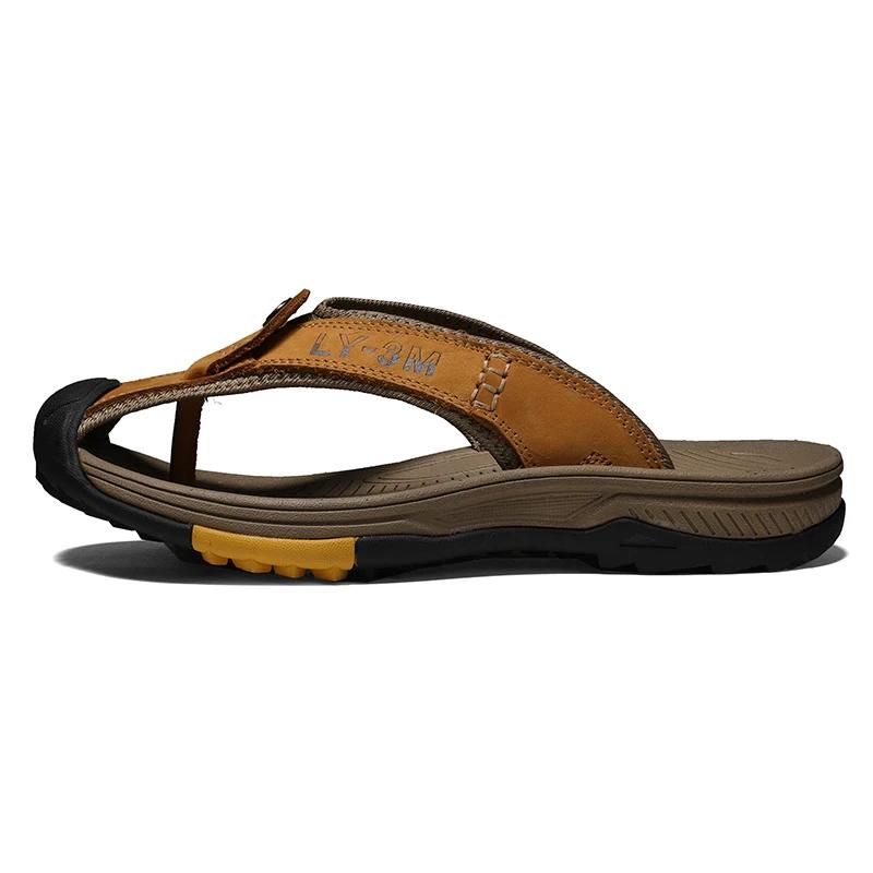 Golden Sapling Men's Slippers Summer Shoes Genuine Leather Flip Flops Man Casual Beach Shoe Comfortable Leisure Slides Footwear