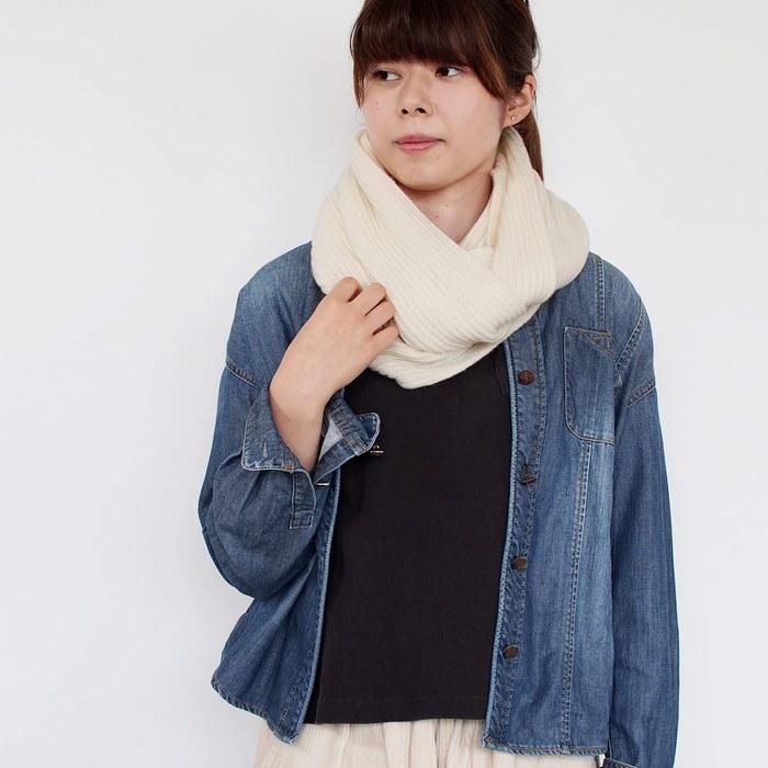 [Prodigal] Cashmere 100% Ribbed Long Snood (One Size, Off-White)