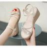 Woman Shoes Wedges Heel Platform Strappy Beige Diamond Rhinestones Sandals for Women Shoe 2026 Trend Luxury Sales Vip Sandal F H