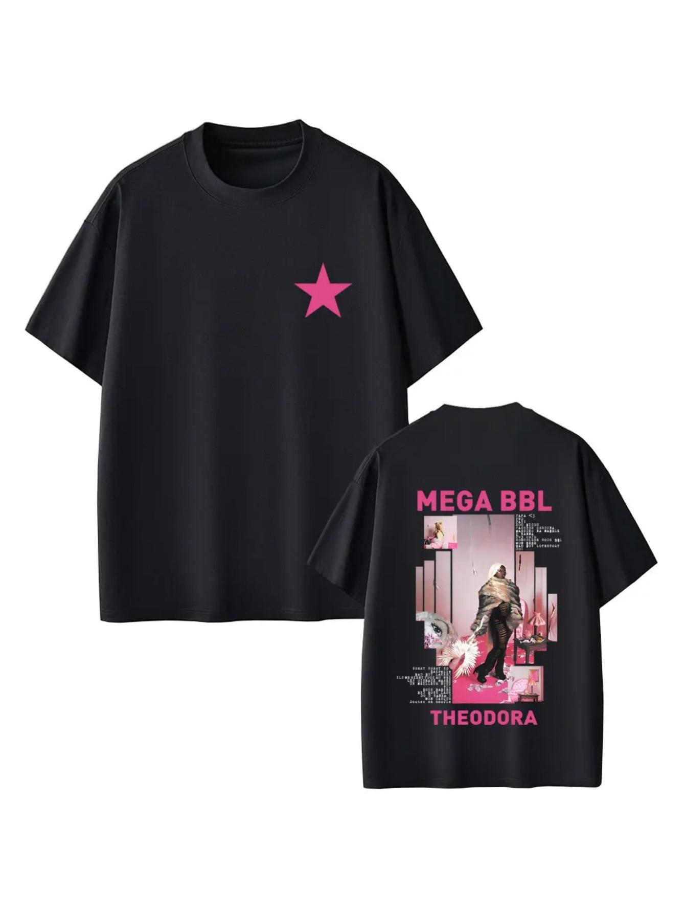 Theodora Mega Bbl Album Graphic T-Shirt- with Pink& Song Lyrics Print XXXXL