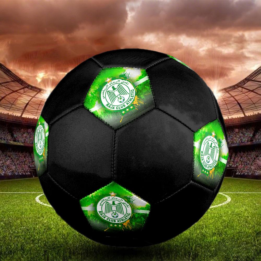 Raja Club Athletic Size 5 Soccer Ball, Machine-Stitched PVC, Durable & High Bounce, All Ages Fit, Fan Merchandise, Matches & Outdoor Use.