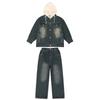 Mädchen Denim-Set, Herbst/Winter-Stil, Kapuzenjacke und Weitbein-Hose Zweiteiler