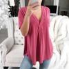 Summer Sexy Women Fashion Casual Loose Tops Casual T-Shirt Summer V-Neck Solid Color Plus Size Short Sleeve Blouse