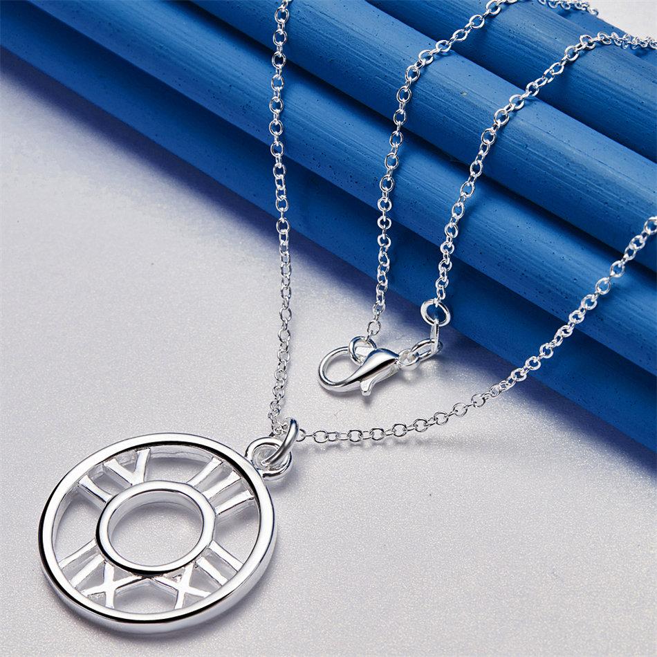 925 sterling silver 16-30 inch Roman numeral circular pendant necklace for women's fashion wedding jewelry