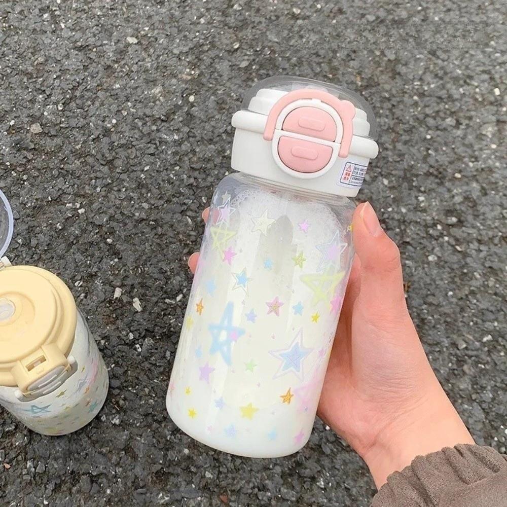with Straw Star Water Bottle 500ML Drinking Bottle Kawaii Water Tumbler  Ice Coffee