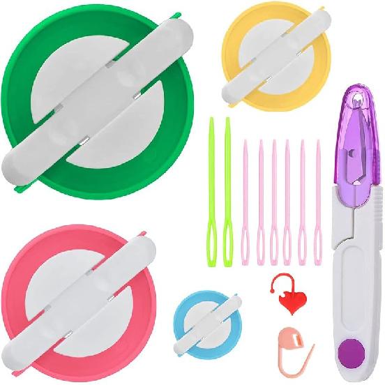 Weaving Ball WindersPompom Maker Kits, Pom pom Knitting Loom Kit Fluff Ball Weaver Needle Craft DIY Knitting Crochet Craft Tool Kit, 4PS Pompom Maker Four-color mixing