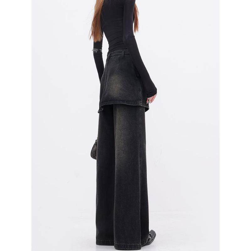 Asymmetrical Fake Two-Piece Loose Pants Women's High Waist Straight Mopping Pants Small Casual Pants