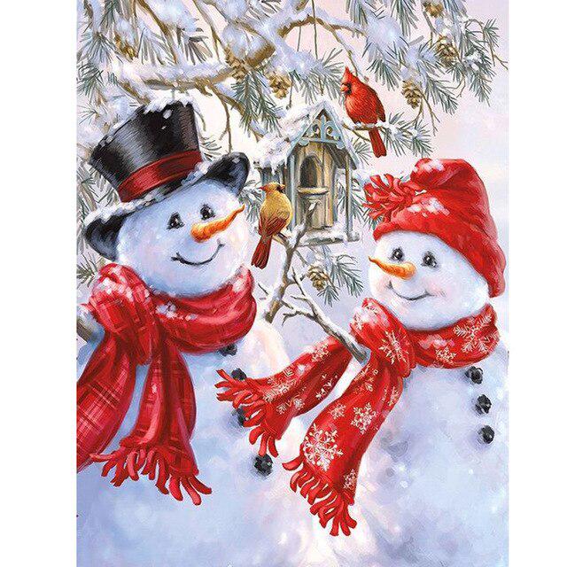 5D-Diamantgemälde zum Selbermachen, Schneemann, rund, mit Strasssteinen, Weihnachtsmosaik, handgefertigte Diamantstickerei