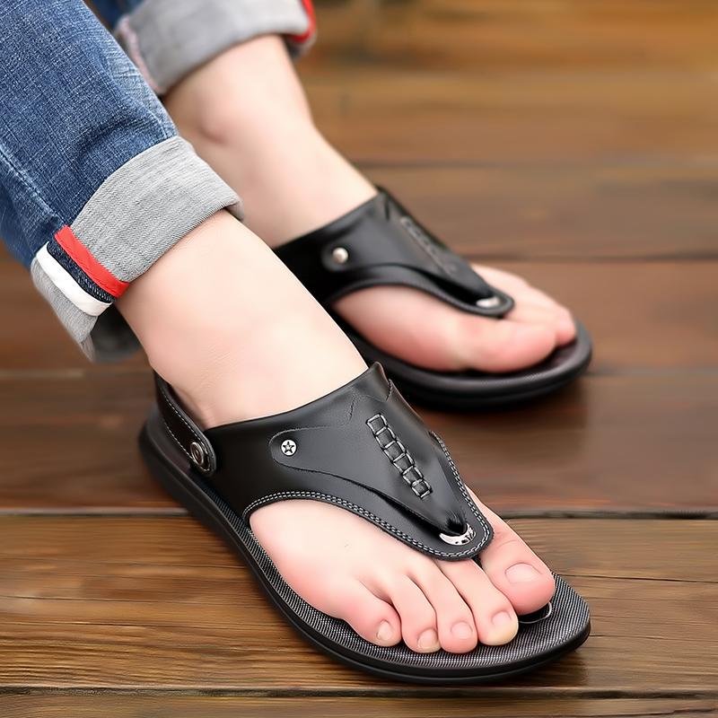 Fashion Men Sandals outdoor fashion Leather Men Shoes Summer Men's Sandals Fashion Sandals breathable Slippers Black men shoes