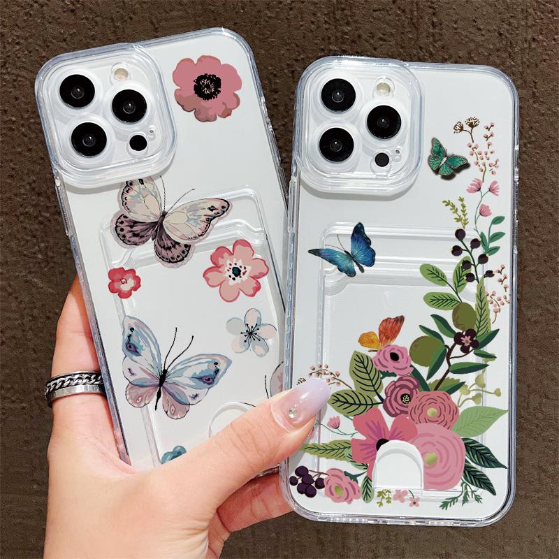 Card Slot Holder Silicone Wallet Pocket Case For Tecno Spark 10 Infinix Note 30 Oppo A60 A3 A5 Pro Samsung A06 A16 A36 A56 Cover Clear Phone Bumper