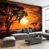 Retro African Safari Tapestry, Warm Sunset with Elephants and Water Landscape Wall Art for Party Backdrop