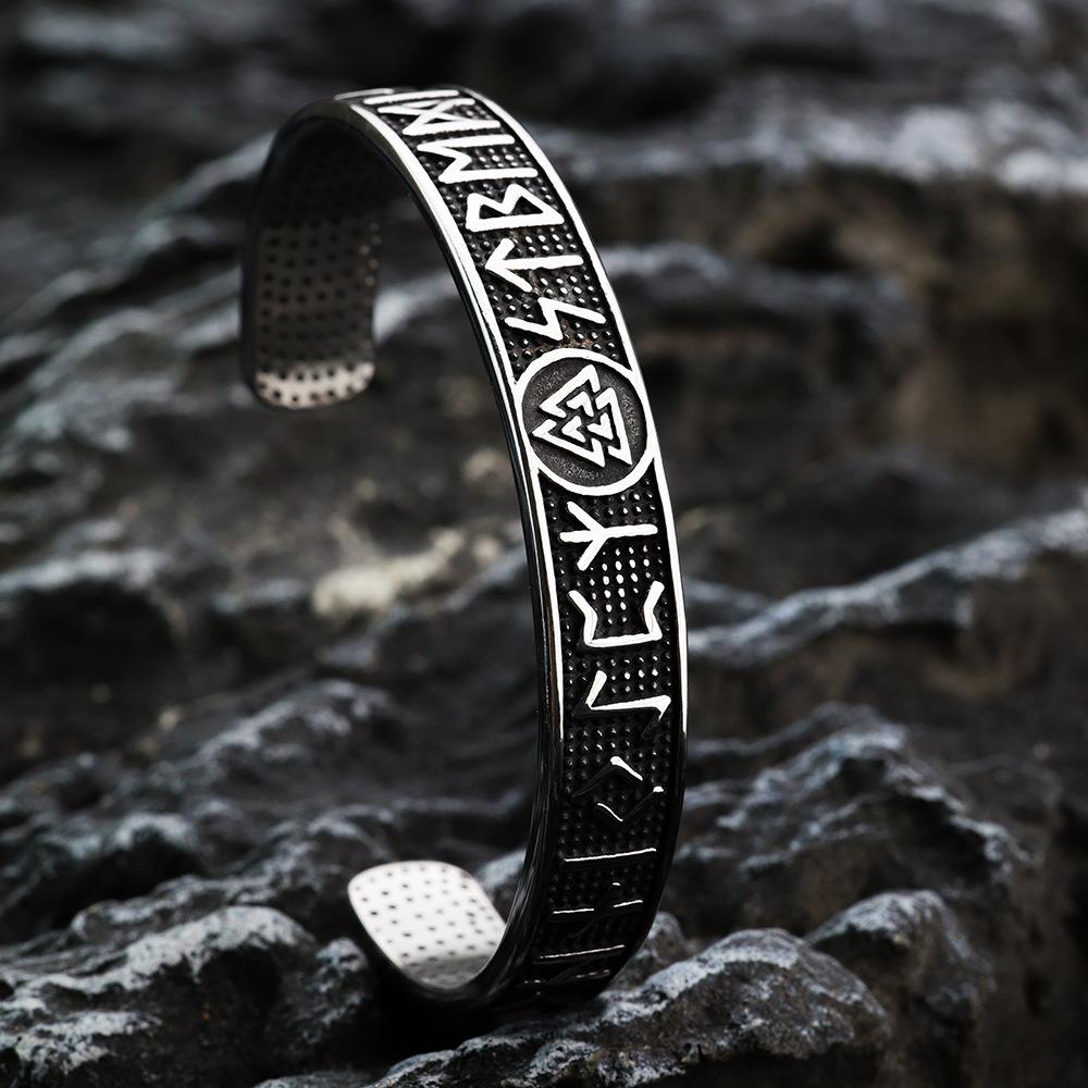 Viking Symbol Stainless Steel Retro Open Cuff Bangle Nordic Style C Bracelet