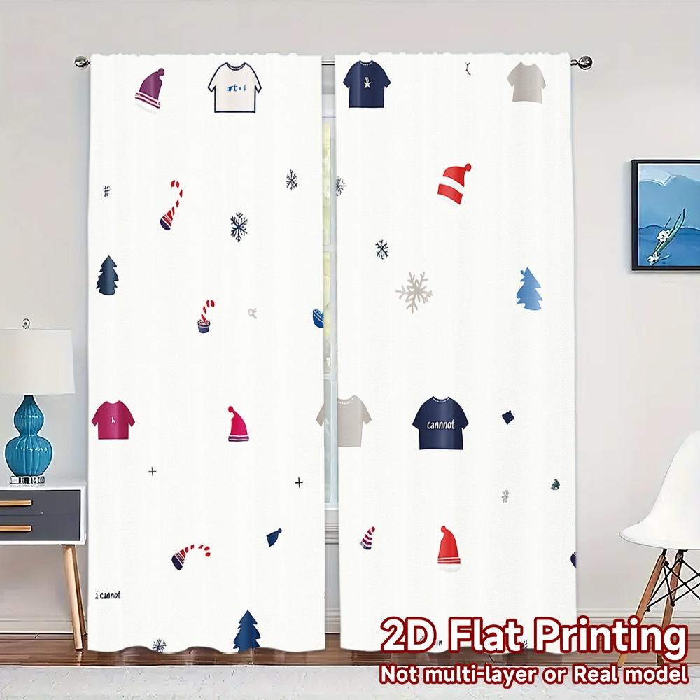 

2pcs,Curtains Christmas T-shirt Chic Curtains Durable Polyester Curtains Decorations Outdoor Suitable for Translucent, 52.50×116.00 CM 2pcs
