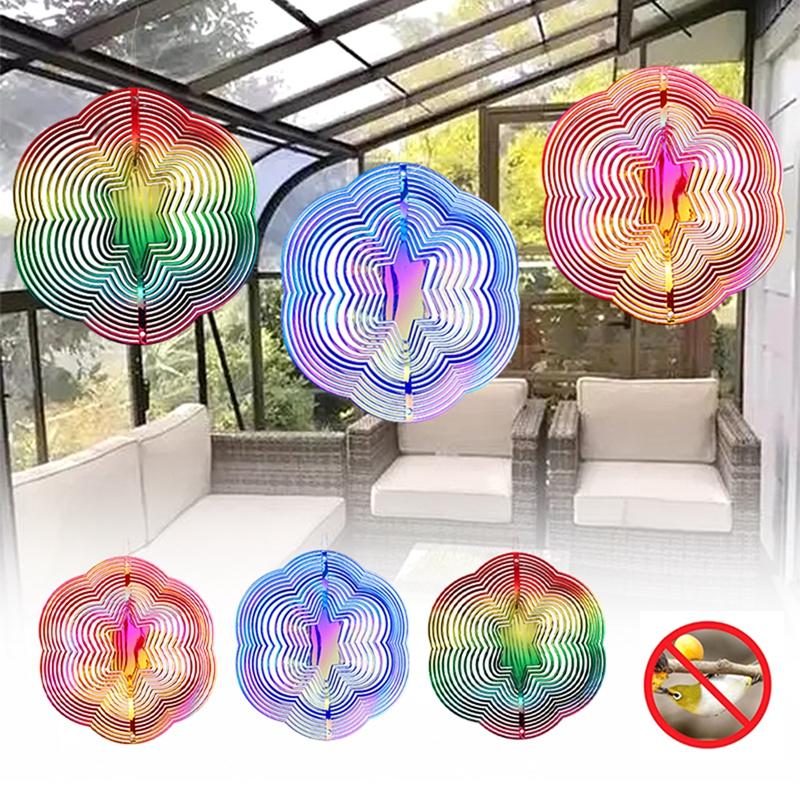 Gradient Wind Spinner Catcher 3D Rotating Wind Chimes Suncatcher Anti-Bird Hanging Wind Chimes Bird Repeller Garden Yard Decor
