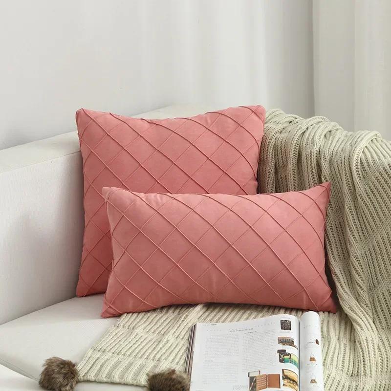 

Nordic Suede Plaid Car Cushion Sofa Headrest Pillow Case Office Cushion Cover for Sofa Bedside Living Room Decorations Cojines 30x50CM-1PC