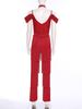 Damen Latein-Tanzparty Jumpsuit S-XXL: Halter Off-Shoulder rückenfreie Strampler mit Strasssteinen, mehrstufigen Quasten für Samba, Rumba, Gesellschaftstanz