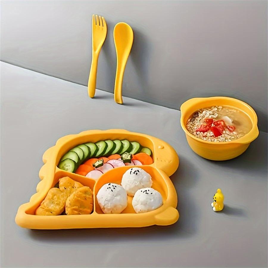 Dinosaur-Themed Silicone Dinner Plate With Divided Compartments-Large Capacity, Creative Design For All Seasons - Perfect For Kitchen & Restaurant Use